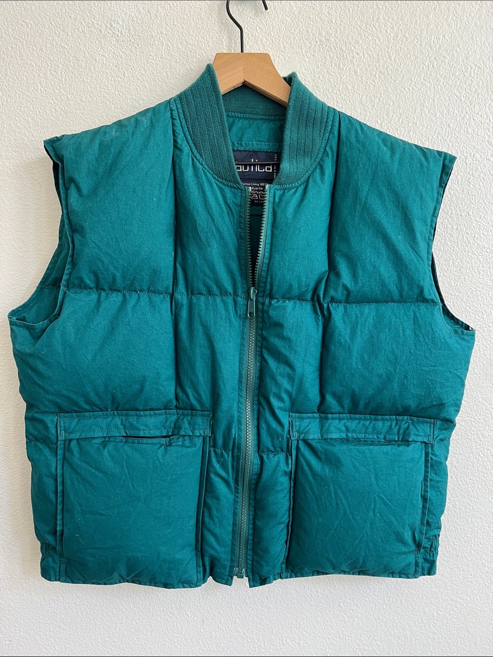 NAUTICA Vintage 90s Box Quilted Cotton-Down Filled Puffer Vest Green Men's L